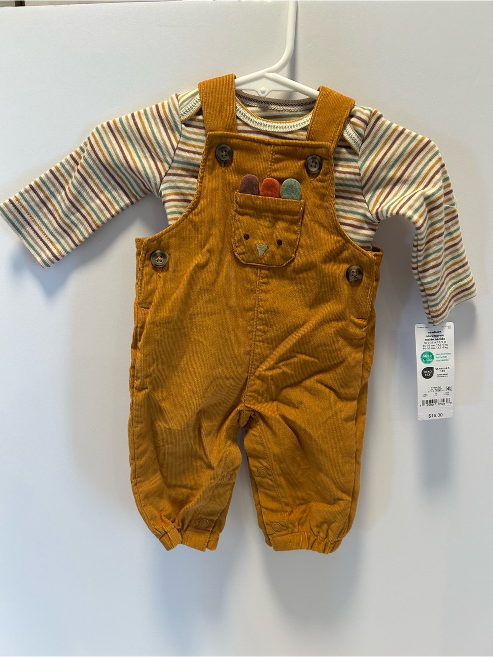 NB Thanksgiving Corduroy Baby Overalls with Pocket Detail